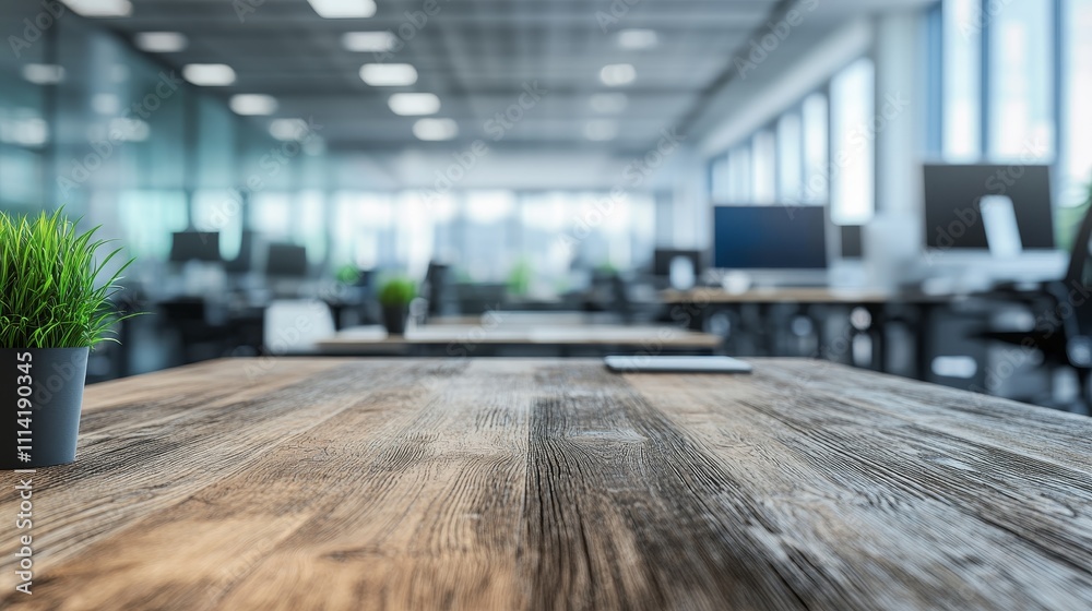 custom made wallpaper toronto digitalA modern office space with a wooden table and potted plants, emphasizing a productive environment.