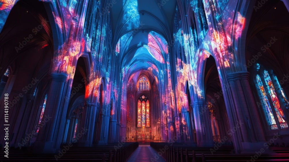 Discover the enchanting vibrancy of light projections showcased in a historic cathedral setting Discover the enchanting vibrancy of light projections showcased in a historic cathedral setting