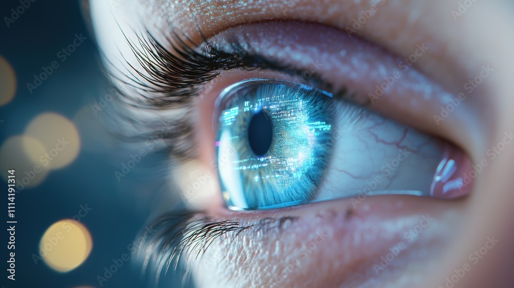eye Data Visualization Futuristic interface displaying data and information directly in front of a person eye, representing augmented reality, heads up displays, and advanced technology. eye Data Visualization Futuristic interface displaying data and information directly in front of a person eye, representing augmented reality, heads up displays, and advanced technology.
