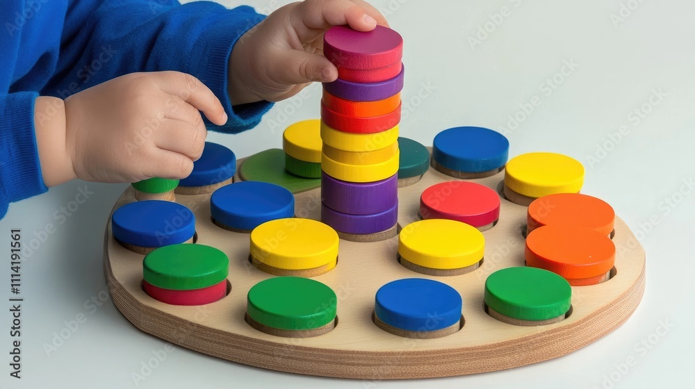 Child’s Hands Building Colorful Wooden Blocks, Promoting Creativity, Early Education, and Hands-On Learning through Play Child’s Hands Building Colorful Wooden Blocks, Promoting Creativity, Early Education, and Hands-On Learning through Play