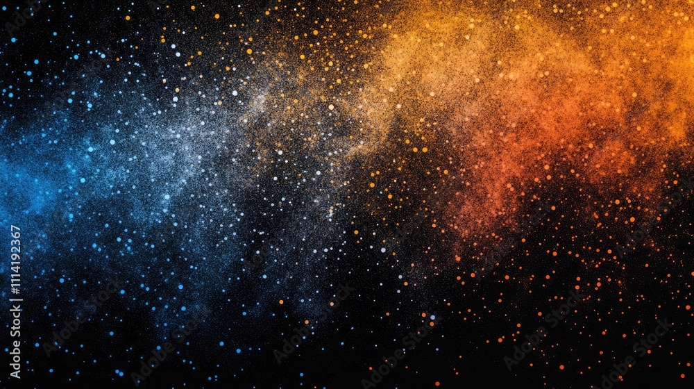 Obraz premium Abstract artwork featuring vibrant orange and blue paint textures blending on a dark black background. Modern and dynamic composition perfect for art prints, decor, and creative design projects.