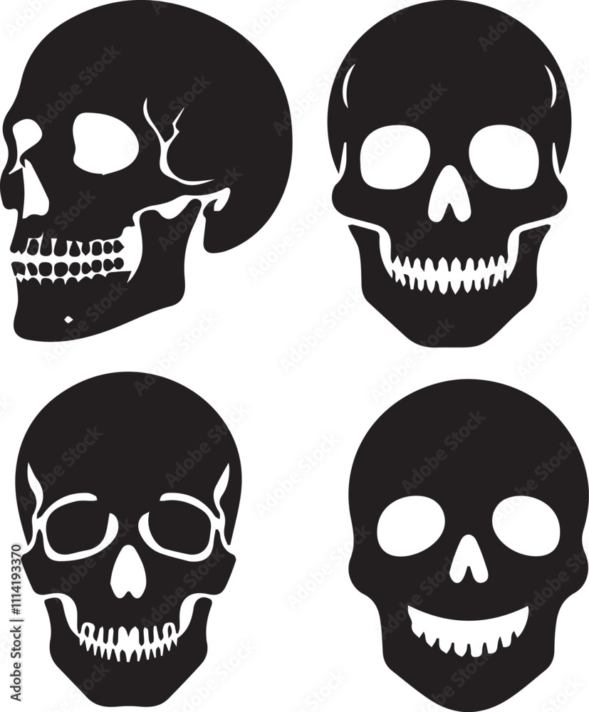 Skull Silhouette Icons - Black Death and Gothic Design Set Skull Silhouette Icons - Black Death and Gothic Design Set