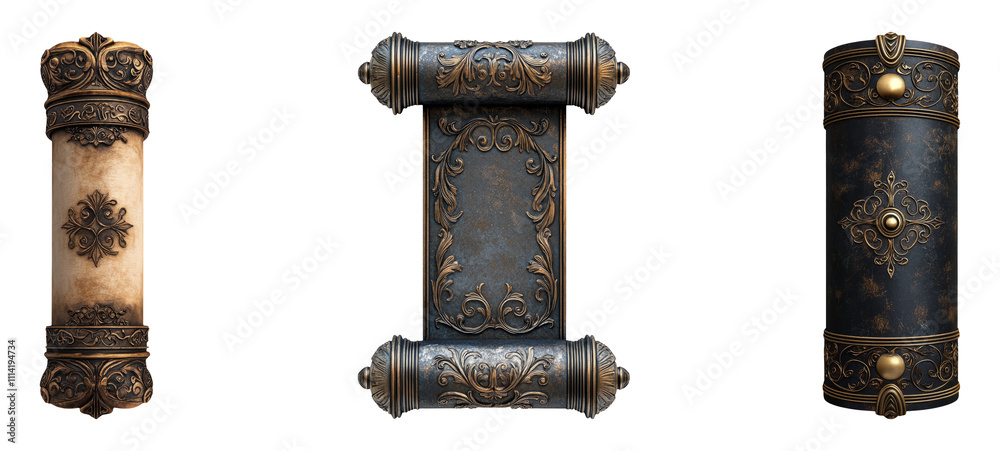 Decorative Scrolls with Ornate Designs on Transparent Background Decorative Scrolls with Ornate Designs on Transparent Background