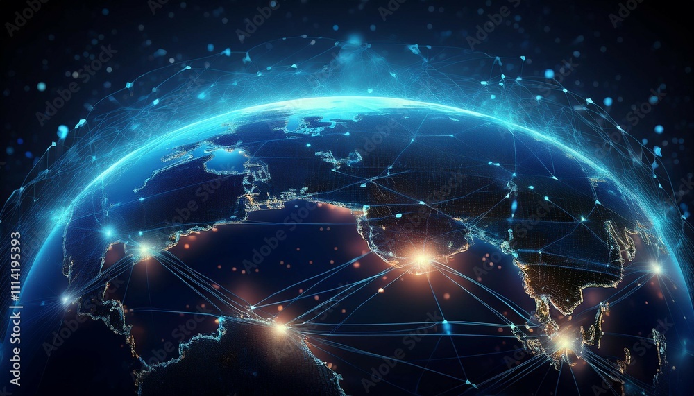 Fototapeta premium a digital representation of earth showcasing interconnected data points and a network like structure emphasizing technology and global connectivity