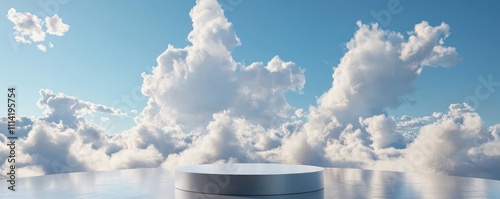 A podium surrounded by moving clouds.