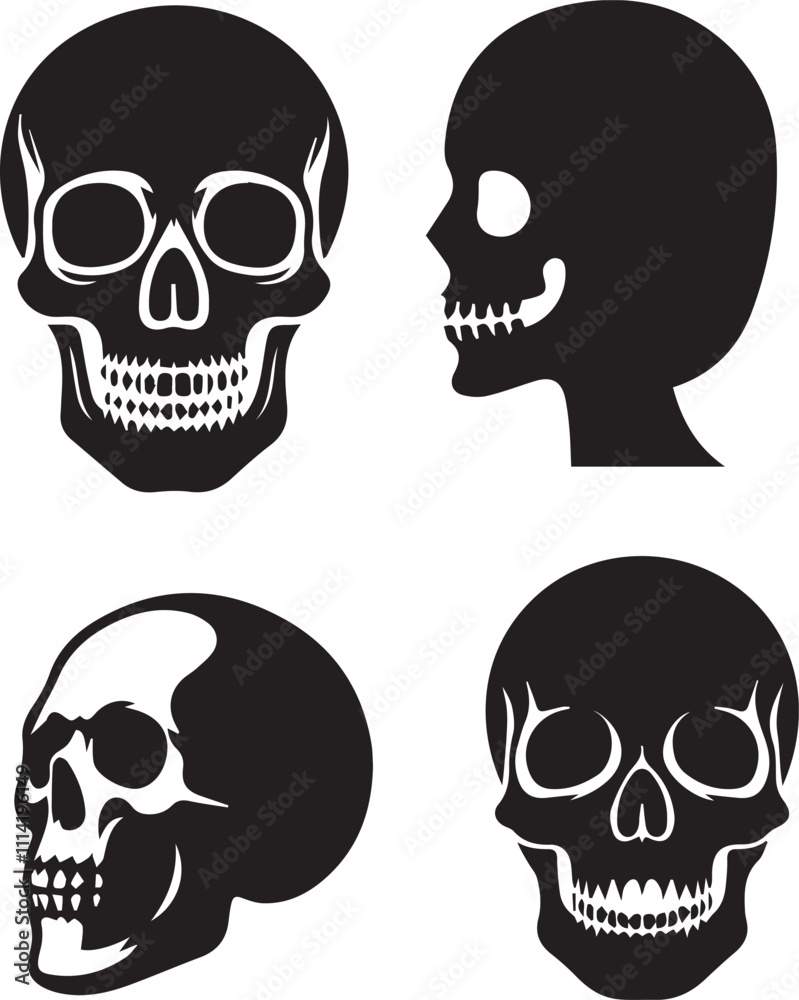 Skull Silhouette Icons - Black Death and Gothic Design Set Skull Silhouette Icons - Black Death and Gothic Design Set