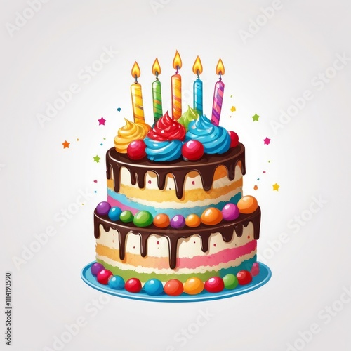 Cheerful Birthday Cake with Vibrant Candle Designs
