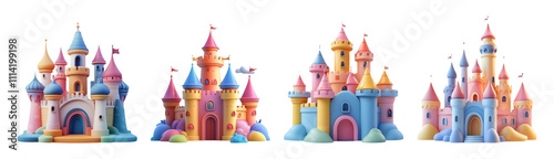 Colorful Fantasy Castles with Transparent Background