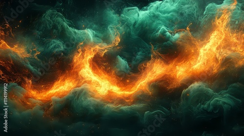 Dynamic green fire blazes with vibrant energy, creating a captivating backdrop photo
