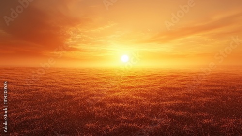 Serene Sunrise Over Golden Field With Stunning Orange Sky