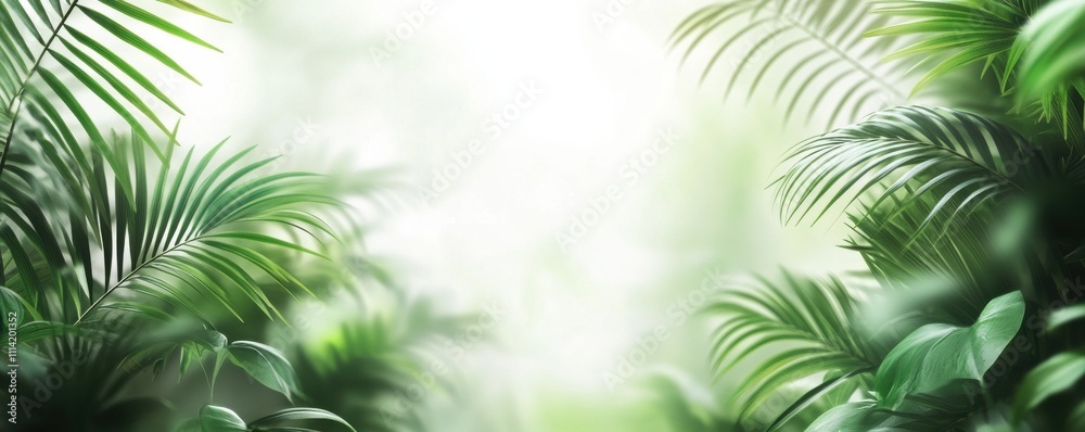 Lush green palm leaves on a bright white background Lush green palm leaves on a bright white background