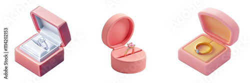 3d render engagement ring box isolated on transparent background Cartoon Illustration in plastic style
