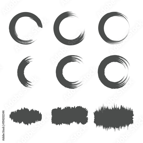 Set of black brush circle vector