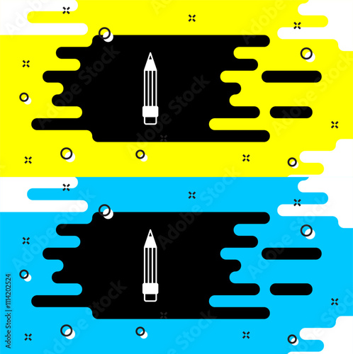 White Pencil with eraser icon isolated on black background. Drawing and educational tools. School office symbol. Vector