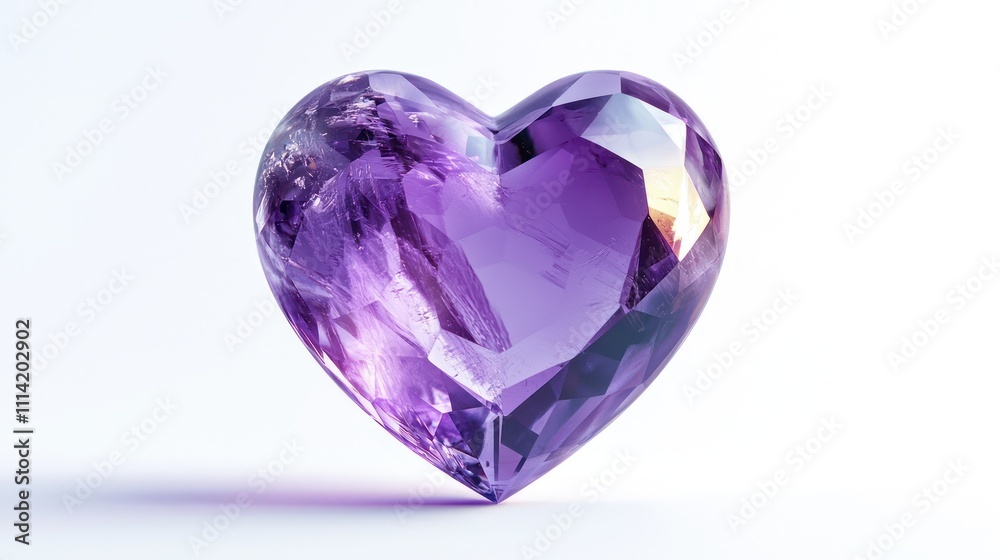 A purple amethyst shaped like a heart against a white background. A purple amethyst shaped like a heart against a white background.