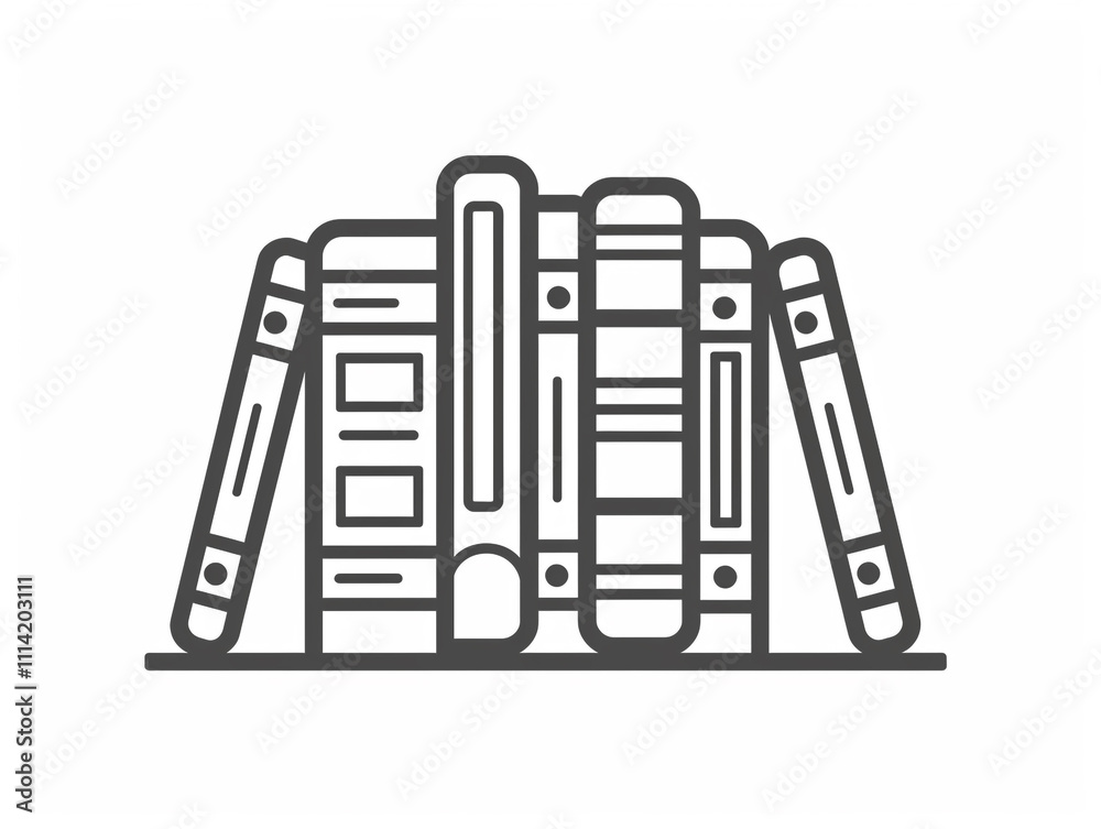 Outline icon of library's books on rack. Black line style on white background. Outline icon of library's books on rack. Black line style on white background.