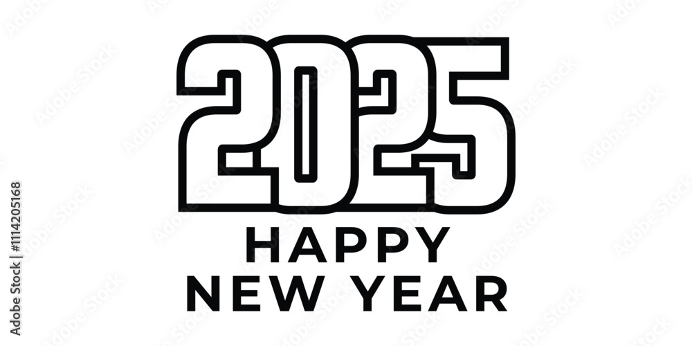 2025 Happy New Year text design on white background 2025 Happy New Year text design on white background