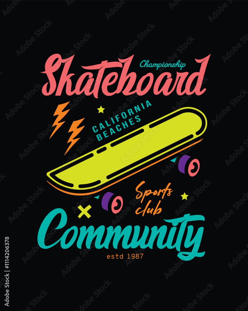 Obraz premium Classic old skateboard. Original vector poster in vintage style. T-shirt design.