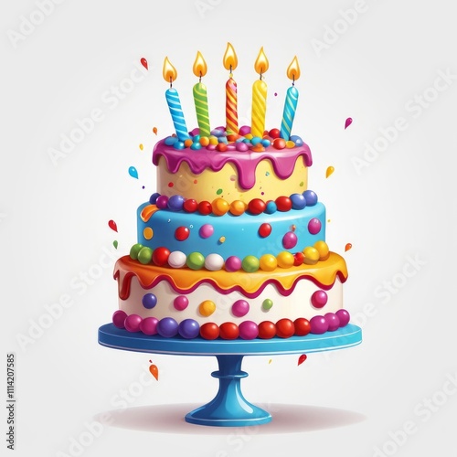 Cheerful Birthday Cake with Vibrant Candle Designs 