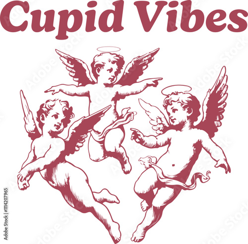 Vintage Cupid Vibes - Three Romantic Cherubs in Flight