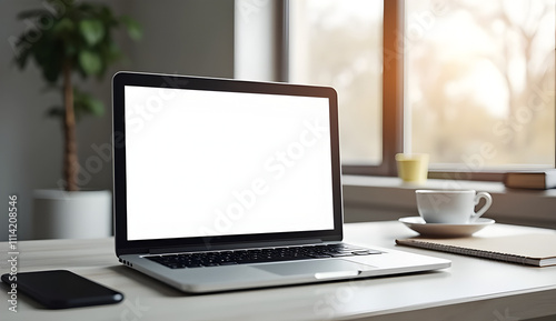 Sleek Laptop Mockup on Minimalist Workspace