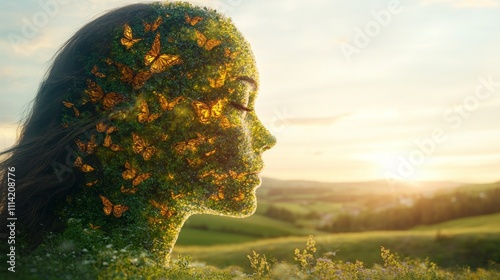 Human Figure Dissolving into Swarm of Butterflies