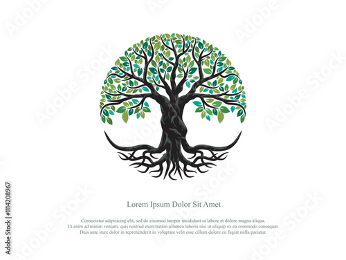 Circular Graphic Tree Brand Icon, tree and roots logo