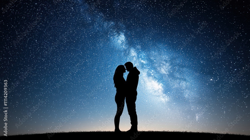 Romantic Couple Silhouette Under Milky Way Romantic Couple Silhouette Under Milky Way