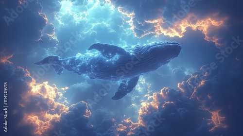 Enormous Whale Swimming through a Cloudy Sky