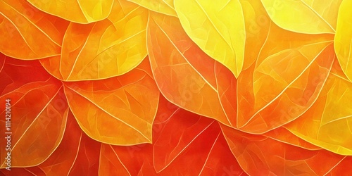 Abstract leaf illustration with vibrant orange and yellow hues overlapping patterns creating depth