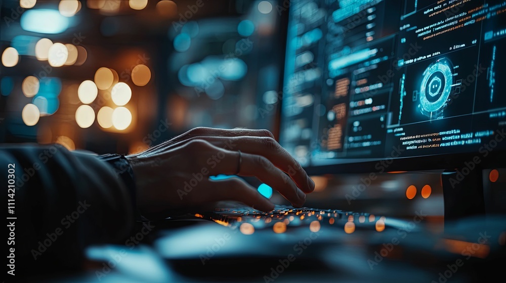 A Hand Typing Code On A Computer Screen A Hand Typing Code On A Computer Screen