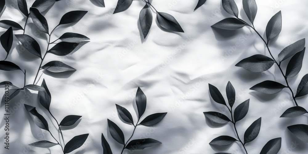 Silhouetted tropical leaves with shadow play on a white textured background clean and minimal design Silhouetted tropical leaves with shadow play on a white textured background clean and minimal design