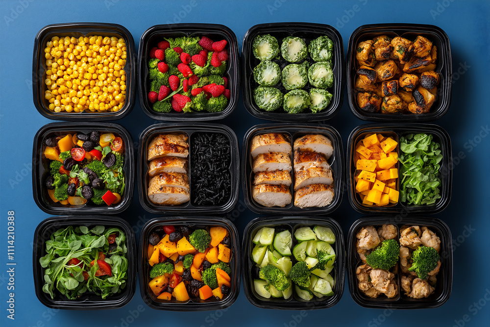 custom made wallpaper toronto digitalArray of meal prep containers with healthy ingredients, appealing to readers interested in balanced, portioned meals, Food photography