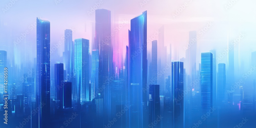 Abstract high-rise cityscape with blue tones and glowing overlays futuristic perspective soft gradients clean lines Abstract high-rise cityscape with blue tones and glowing overlays futuristic perspective soft gradients clean lines