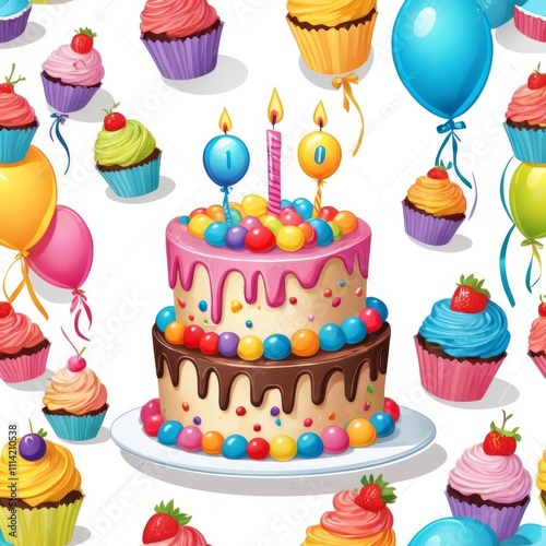 Cheerful Birthday Cake with Vibrant Candle Designs
