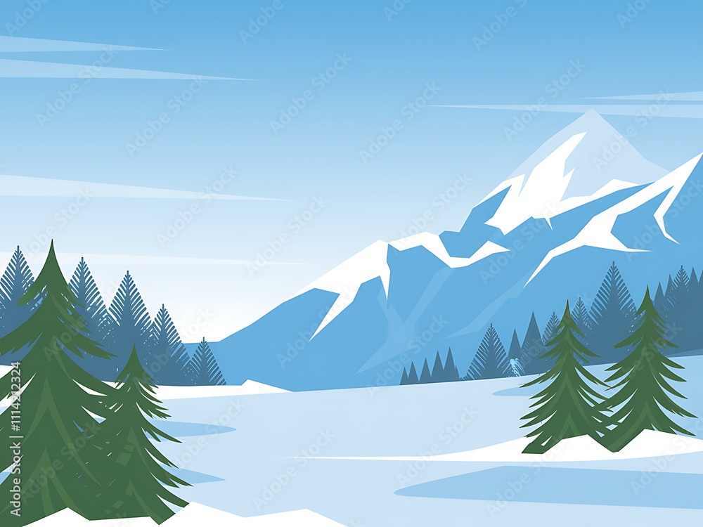 Fototapeta premium Winter Mountain Landscape With Evergreen Trees