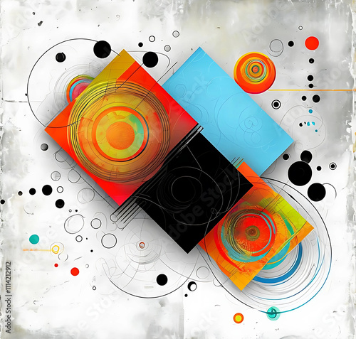 Abstract Geometric Art with Overlapping Squares and Circles Graphic Resources 