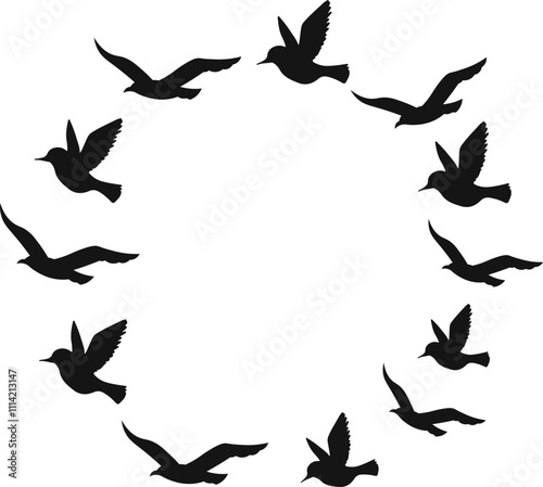 Flying birds silhouette flock. hand drawing. Not AI, Vector illustration