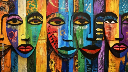 Traditional African art with vibrant colors, isolated, cultural expression photo