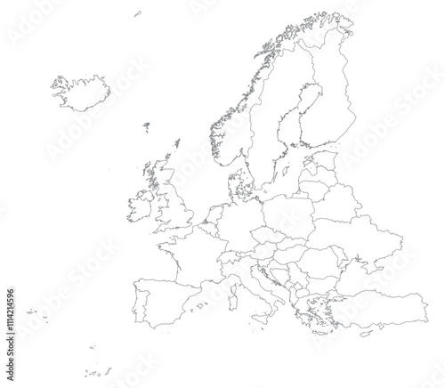 Blank outline map of Europe with borders of the region. Vector illustration