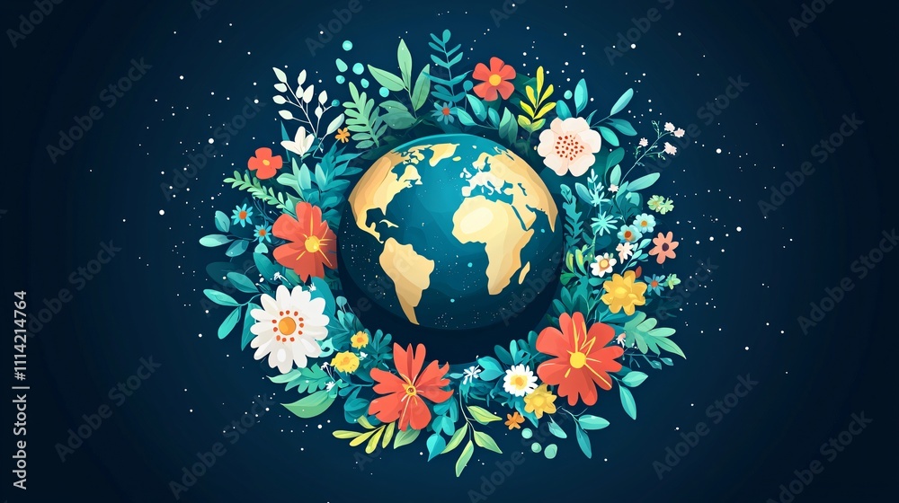 Fototapeta premium Earth surrounded by a colorful floral halo representing nature and harmony