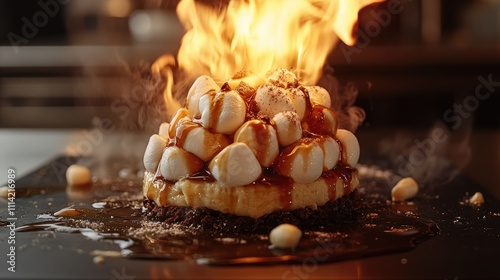  Banana foster served tableside with marshmallow. photo