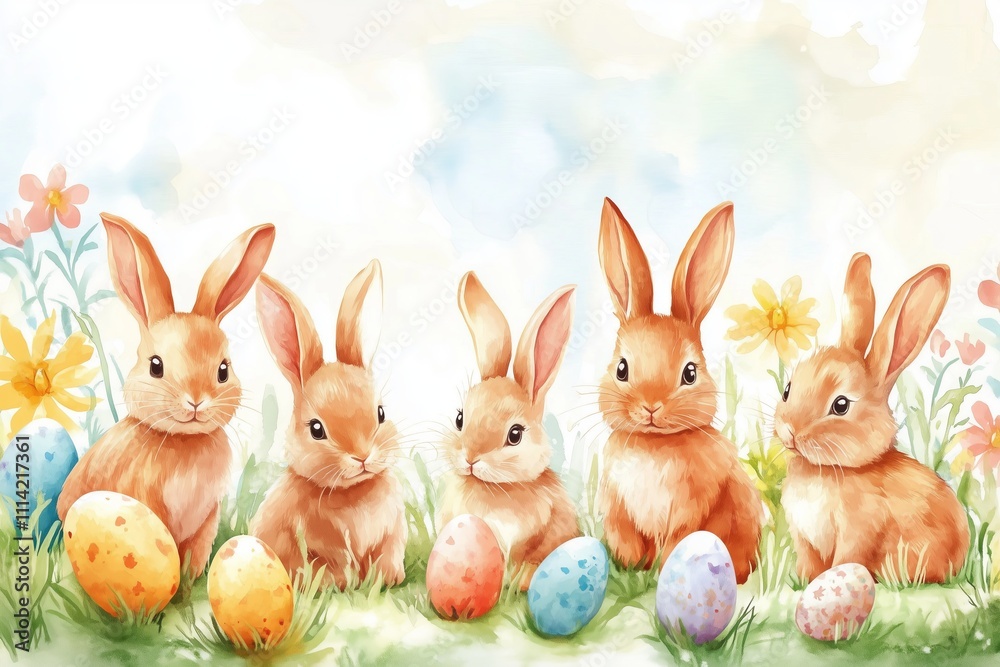 Small bunnies on an isolated background. Watercolors, animals, for the Easter holiday. and children's holidays. Small bunnies on an isolated background. Watercolors, animals, for the Easter holiday. and children's holidays.