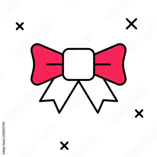 Filled outline Gift bow icon isolated on white background. Vector