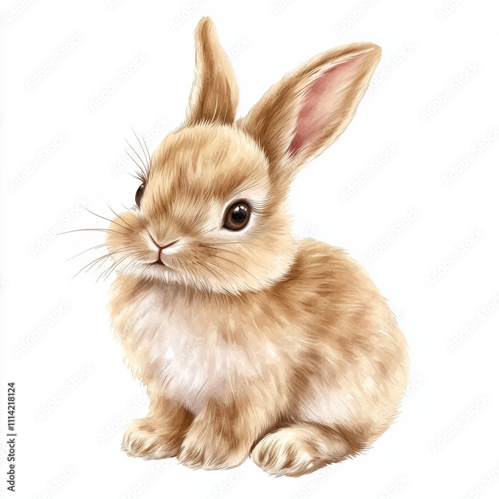 Obraz premium Watercolor baby bunny. Vector illustration with hand drawn fluffy rabbit, easter bunny. Clip art.