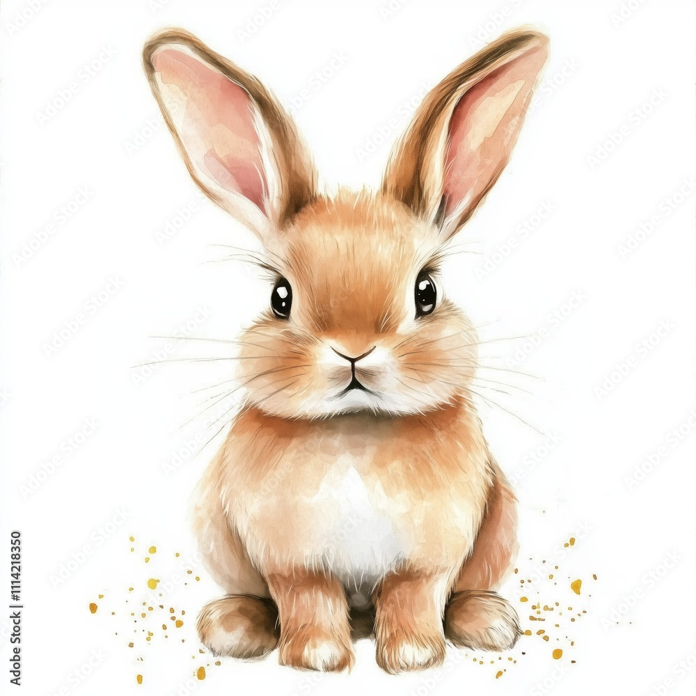 Obraz premium Watercolor baby bunny. Vector illustration with hand drawn fluffy rabbit, easter bunny. Clip art.