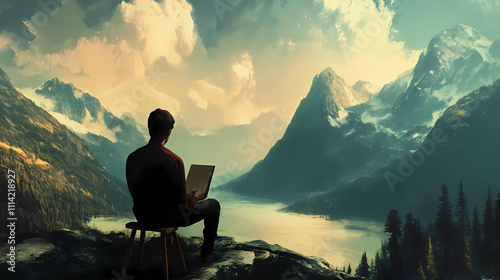 Pensive artist imagines impending masterpiece creative mind at work in solitude concept illustration. Solitude. Illustration