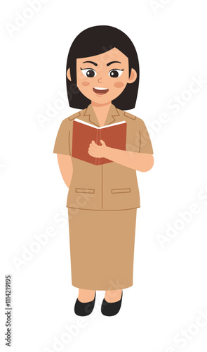 Cartoon Female Teacher Character Reading a Book