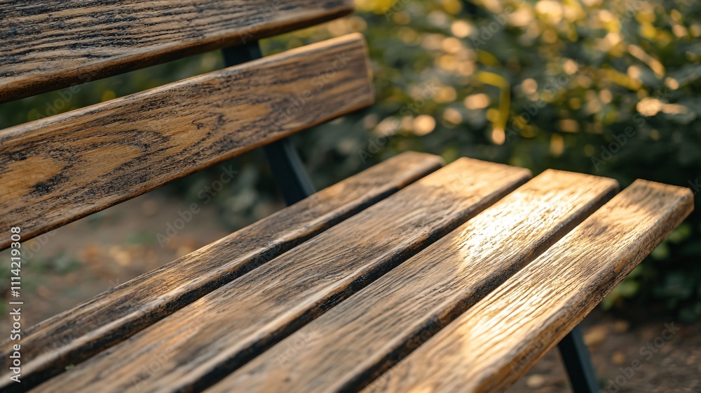 Rustic wooden bench in vibrant garden embraces the charm of nature and time Rustic wooden bench in vibrant garden embraces the charm of nature and time
