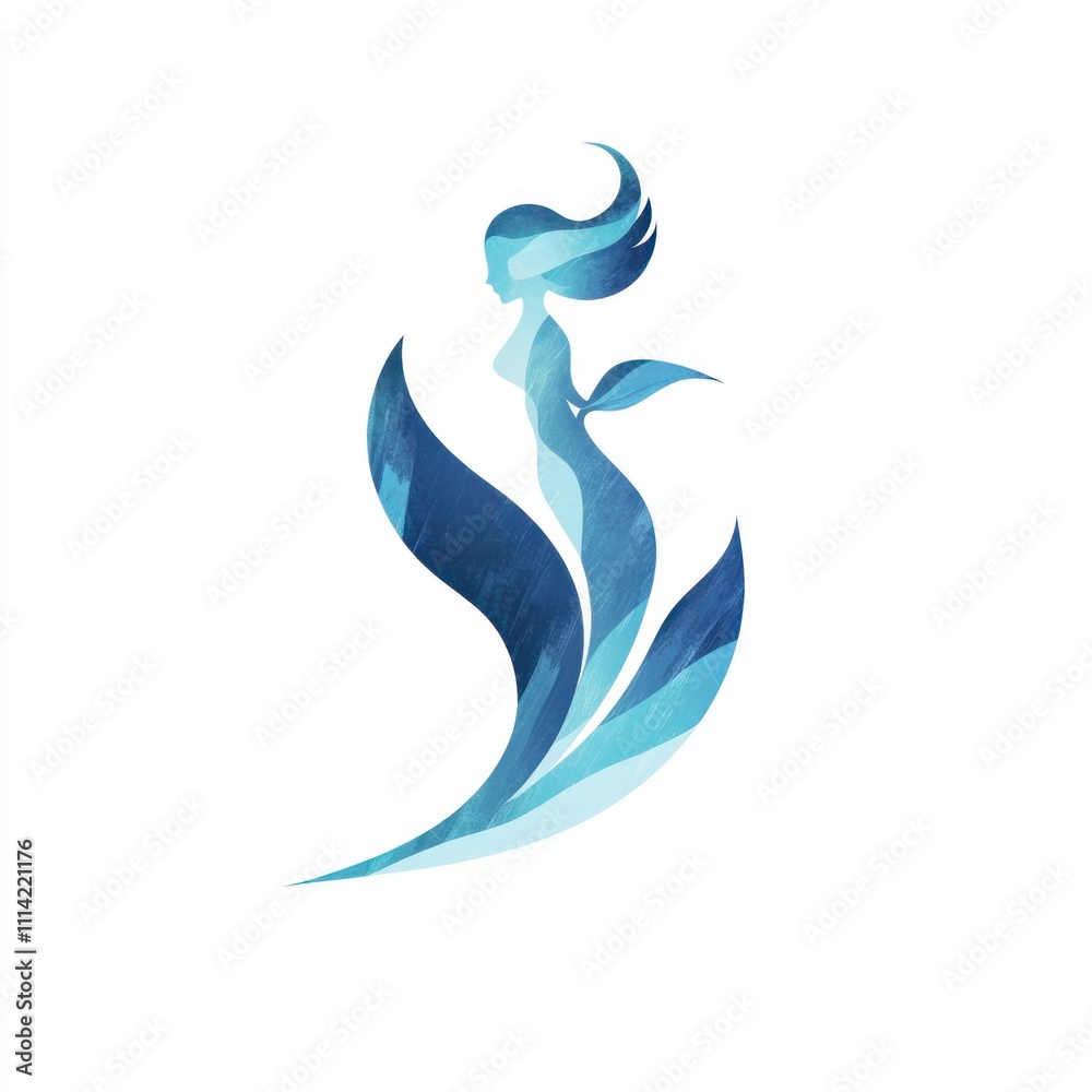 Abstract mermaid silhouette in blue watercolor style. Abstract mermaid silhouette in blue watercolor style.